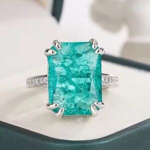 Aquamarin Diamond Ring For Women Girl Emerald Geometry